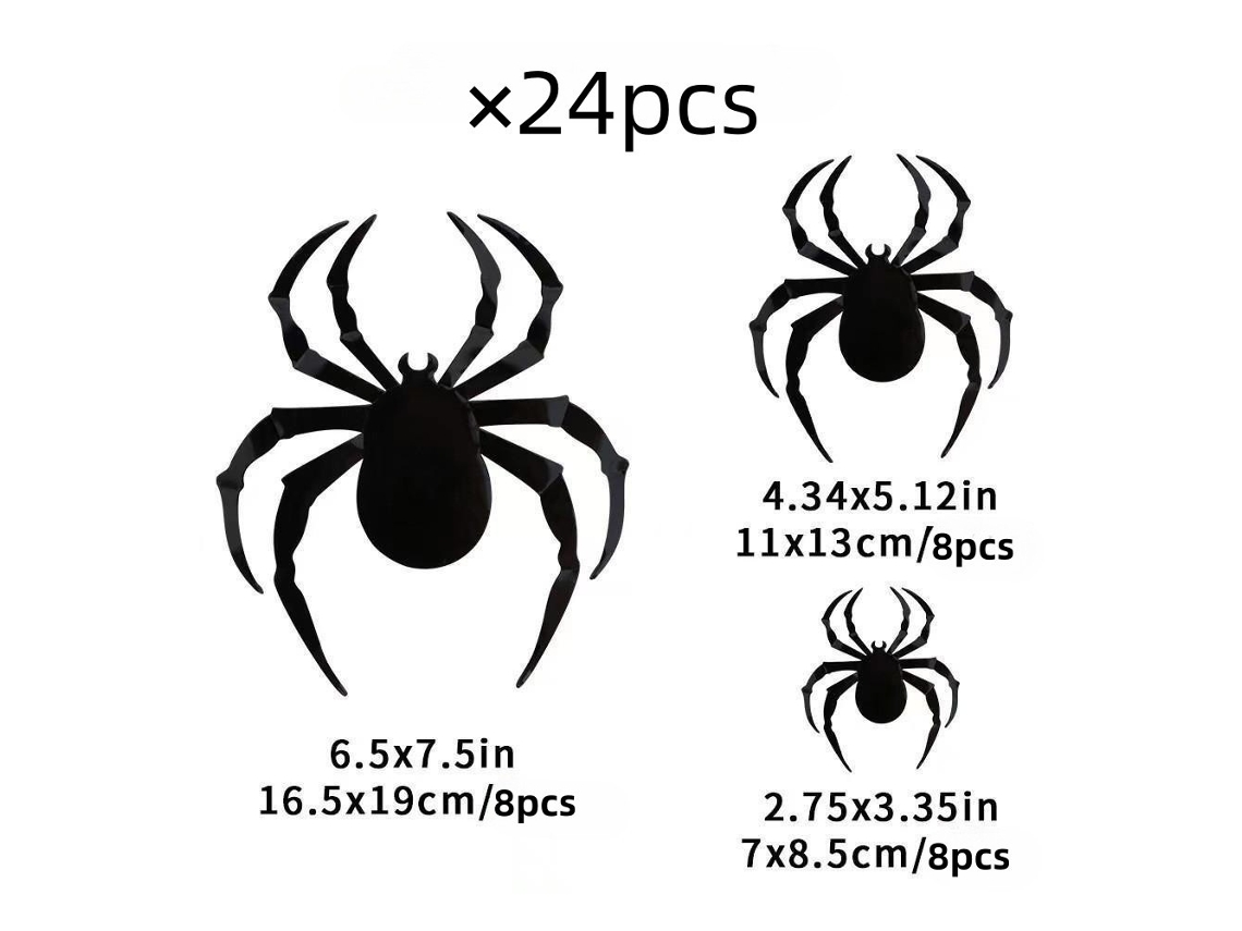 Pegatinas de araña negra para decoración de Halloween, pegatinas de pared 3D para fiesta de murciélagos, paquete de 24 arañas Chennnls