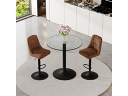 Set De Bar 89 Cm - Mesa De Vidrio Con 2 Taburetes Giratorios De Tela Tecnológica Marrón, Estructura Metálica Negra - Marrón+negro+transparente