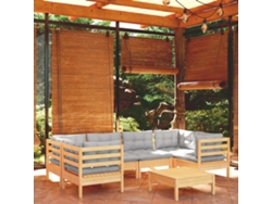7 Piezas Conjunto Lounge De Jardim C/ Almofadões Cinzentos Pinho Dkd Home Decor