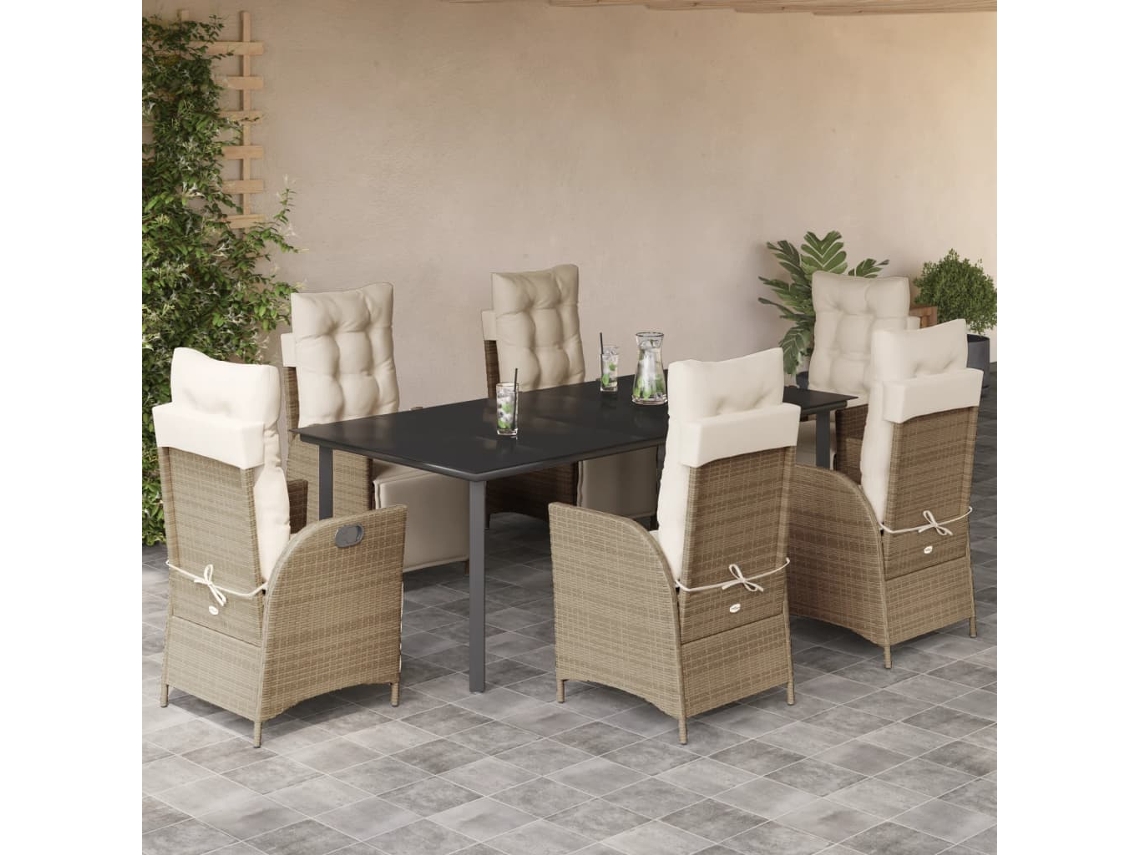 Juego de comedor de jardín de 7 piezas con cojines de mimbre beige de DKD Home Decor
