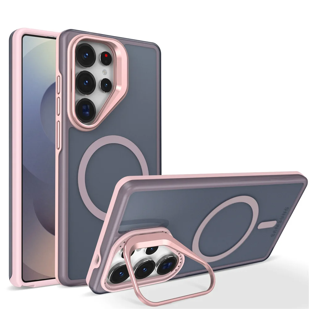 (galaxy S25, Rosa) Funda Protectora Magsafe Para Samsung Con Soporte De Lente Metálico Y Función Magnética.