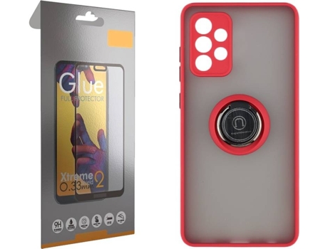 Funda y Protector de Cristal Full Samsung Galaxy A52 5G SKYHE Gel Bumper Ring Rojo