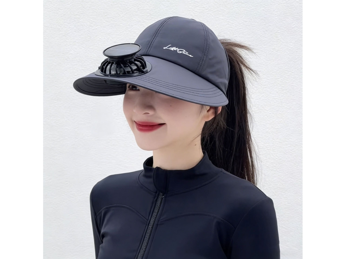 Sombrero Negro Con Energía Solar Y Ventilador.