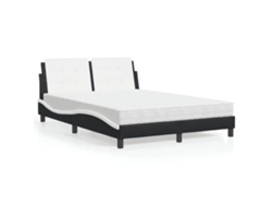Cama Con Colchón Cuero Sintético Negro Y Blanco 140x200 Cm