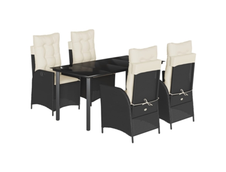 Conjunto 5 de muebles jardín VIDAXL con cojines ratán sintético negro
