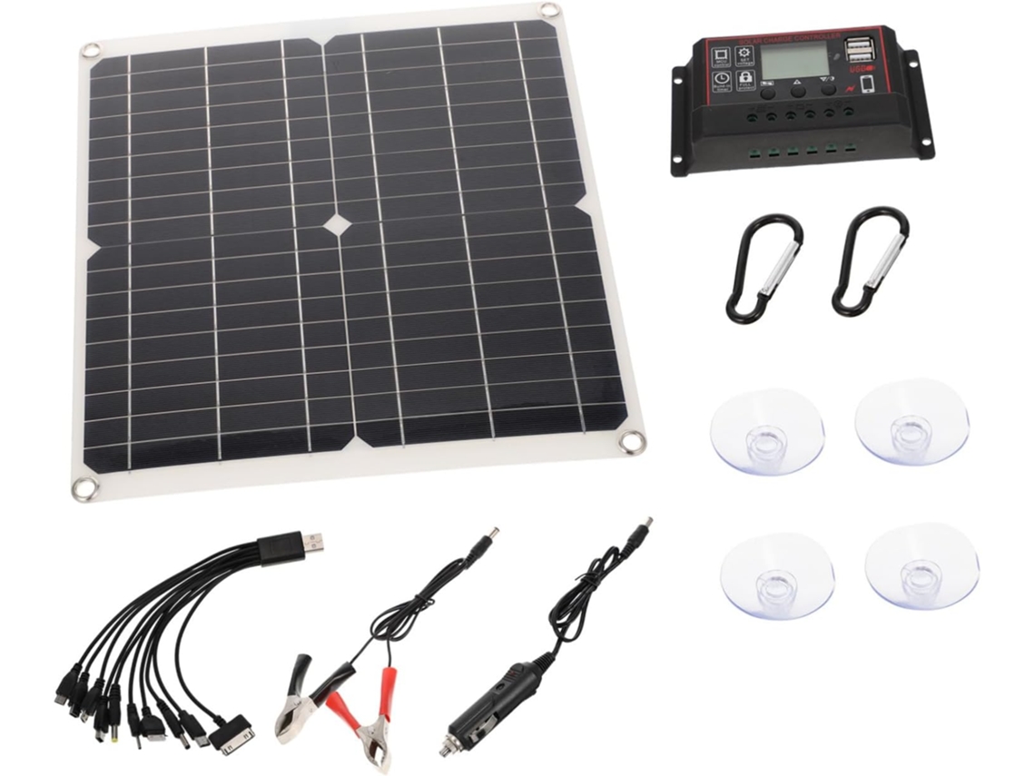 1 juego de cargador solar portátil con controlador de carga y panel solar flexible para emergencias de campamento y actividades al aire libre.
