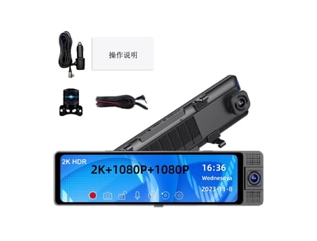 Espejo retrovisor transparente para coche con 3 cámaras Dash Cam negro