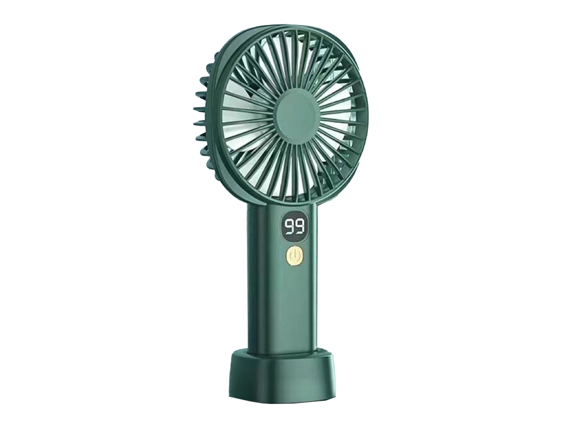 Ventilador Portátil Recargable Por Usb Con 5 Velocidades, Funcionamiento Silencioso E Indicador De Batería Verde Oscuro.