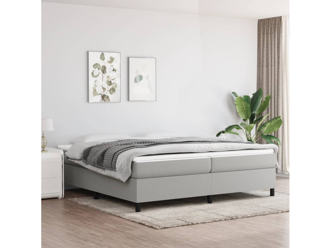 Cama Box Spring Con Colchón Tela Gris Claro 200x200 Cm