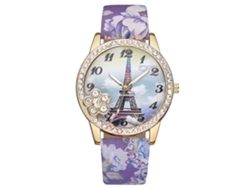 Reloj De Pulsera Para Mujer Vansvar Con Pedrería Y Estampado Floral En Piel Sintética Morada.
