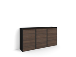 Aparador Para Salón, 156x35x80cm, 3 Puertas, Armario, Zapatero, Roble Oscuro Y Negro