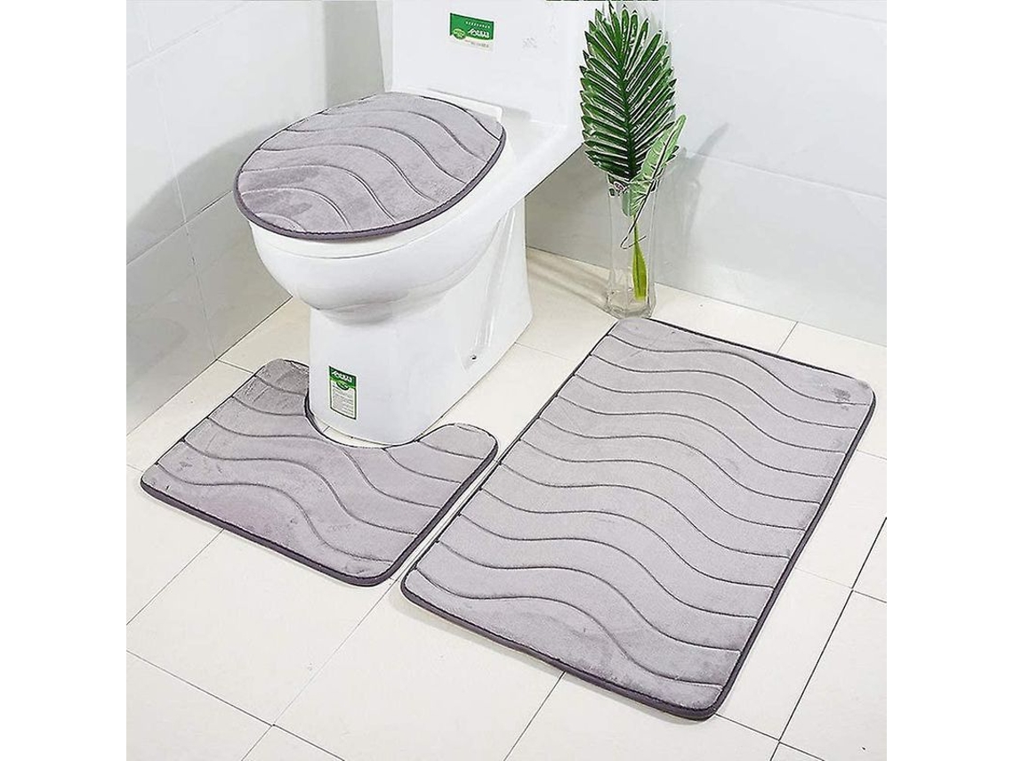 Alfombrillas Antideslizantes Para Baño, Juego De 3 Piezas Con Alfombrilla Contorneada Y Funda Para Inodoro (gris)
