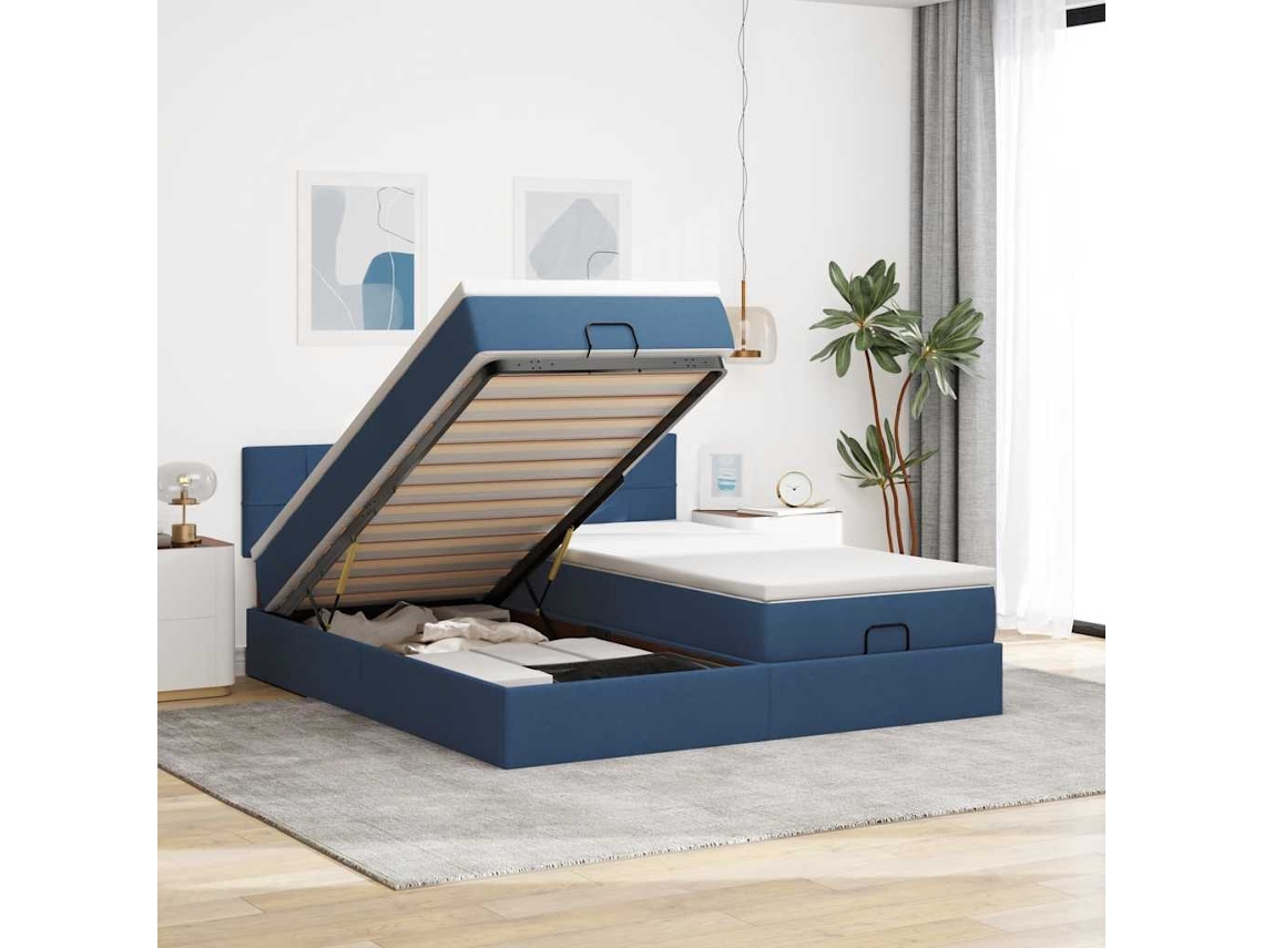 Syfax™ Estructura De Cama Otomana Con Colchones Tela Azul 160x200 Cm