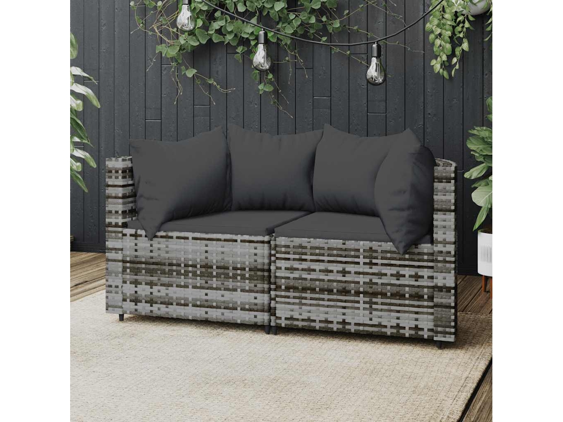 Sofás esquineros de jardín de 2 piezas con cojines DKD Home Decor, ratán gris