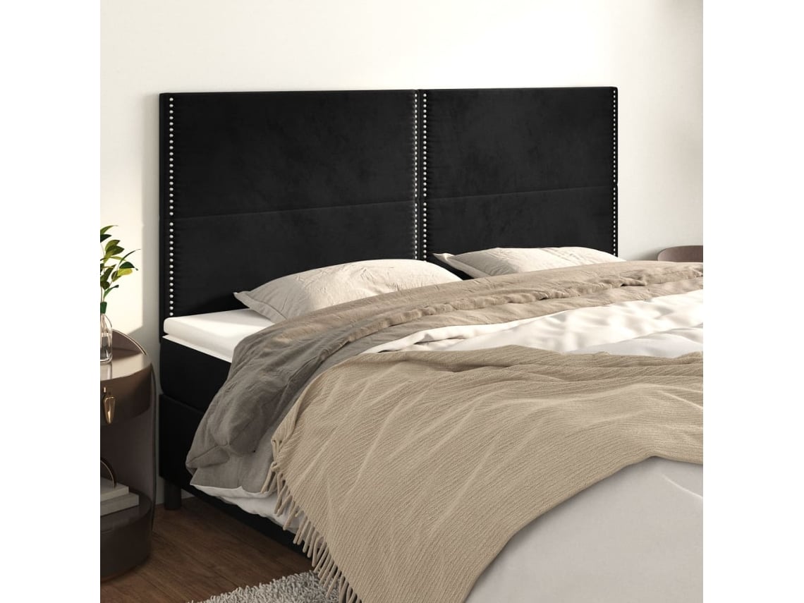 Cabeceros 4 Unidades De Terciopelo Negro 100x5x78/88 Cm