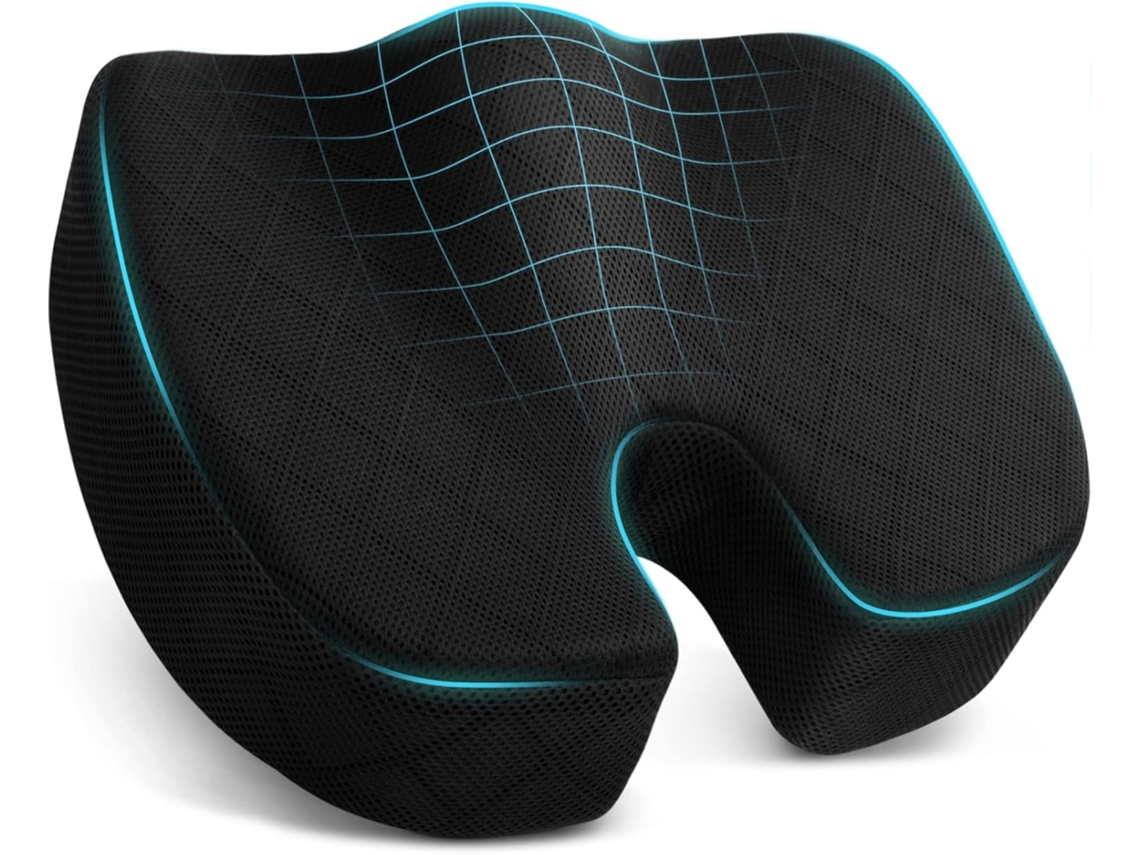 Cojín para silla de oficina, alivio del dolor del nervio ciático, dolor de espalda y dolor de coxis (negro)