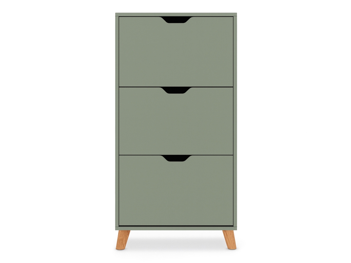 Zapatero plano de 3 puertas que ahorra espacio, 55 x 116 x 25 cm, 18 pares, en madera color salvia, Frankystar