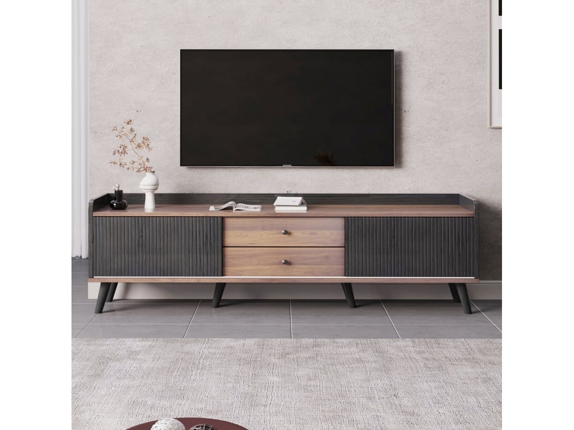 Mueble Tv 160 Cm - Con 2 Cajones, 2 Puertas Correderas, Diseño Elegante - Negro