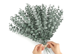 20 hojas artificiales de eucalipto para decoración del hogar, color verde oscuro mate
