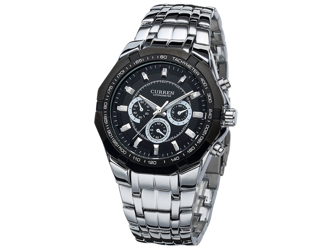 Reloj De Hombre (plateado Y Negro) De Acero Inoxidable, Reloj De Cuarzo Informal, Resistente Al Agua.