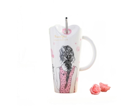 Taza XGF Linda niña taza de cerámica 450ml taza de café de porcelana con mujeres de paja Leche de leche de té de té regalo de cumpleaños | tazas (r...