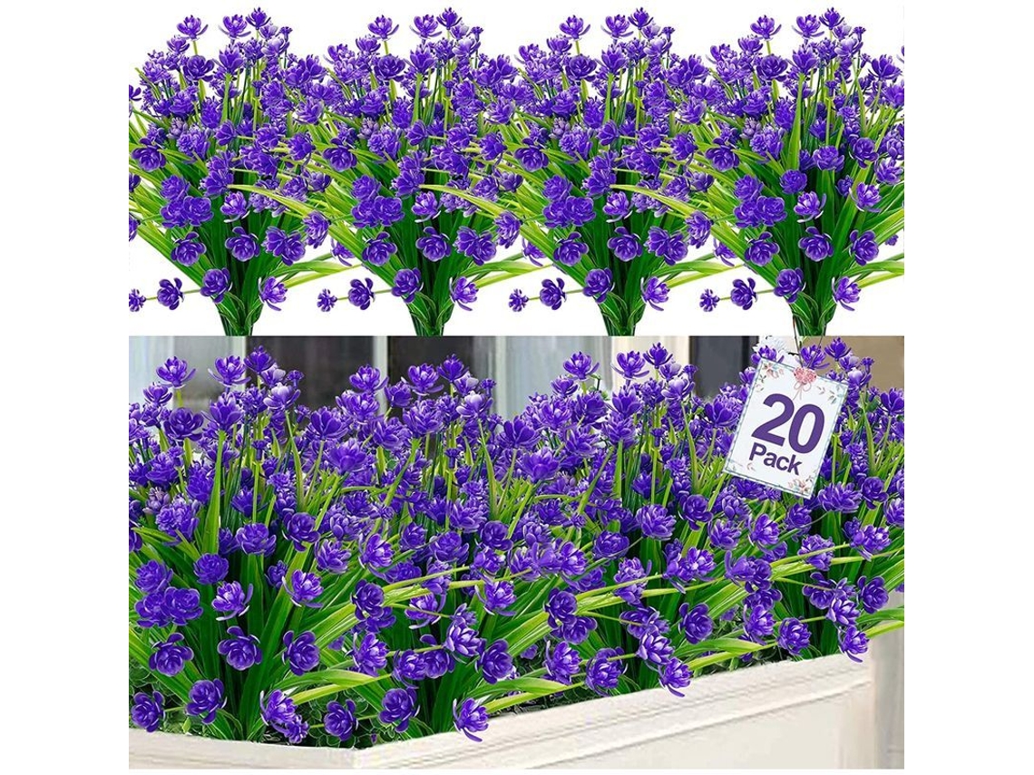 20 Flores Artificiales De Plástico Para Decoración De Jardín Y Hogar - Verde Y Morado