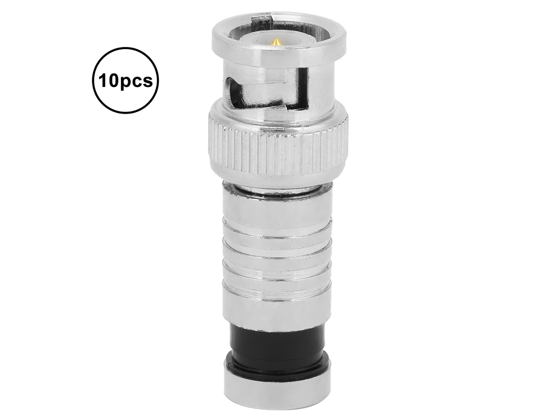 2026velora-10 Piezas Conector de compresión BNC macho Adaptador coaxial RF Q9 para sistemas CCTV RG59