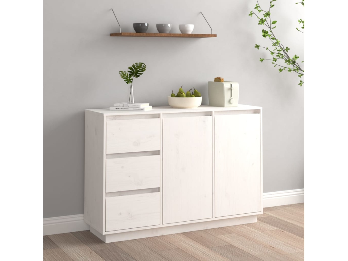 Aparador De Madera Maciza De Pino Blanco 111x34x75 Cm