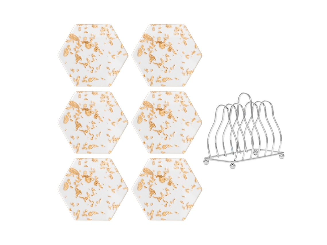 Juego de posavasos con soporte de metal, diseño hexagonal en acrílico resistente al calor NEVEANCE