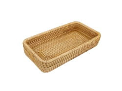 Bandeja de mimbre para organizar el escritorio, cesta para guardar bocadillos hecha a mano, bandeja multifuncional para servir.
