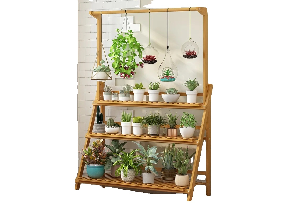 Soporte para plantas de bambú de 3 niveles, versátil para uso en interiores y exteriores, madera natural, tamaño XL OEM