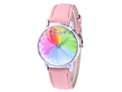 Reloj De Pulsera Rosa De Piel Para Mujer Con Esfera Redonda Y Movimiento De Cuarzo.