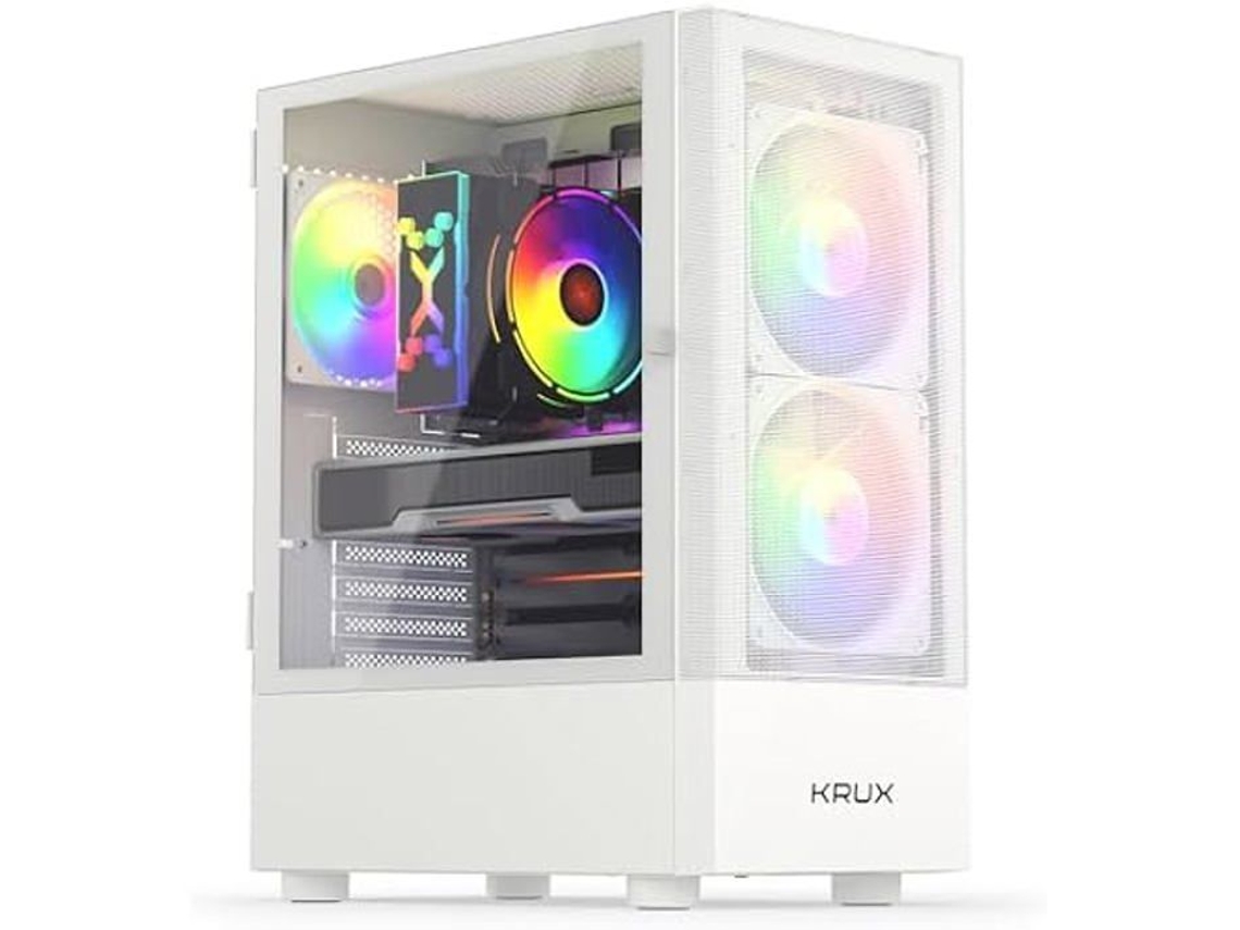 Caja para PC Gamer Vako Krxd005 ATX Matx Blanca, 2 ventiladores de 140 mm, interior de gran tamaño, caja para PC ATX, bomba de flujo Krux