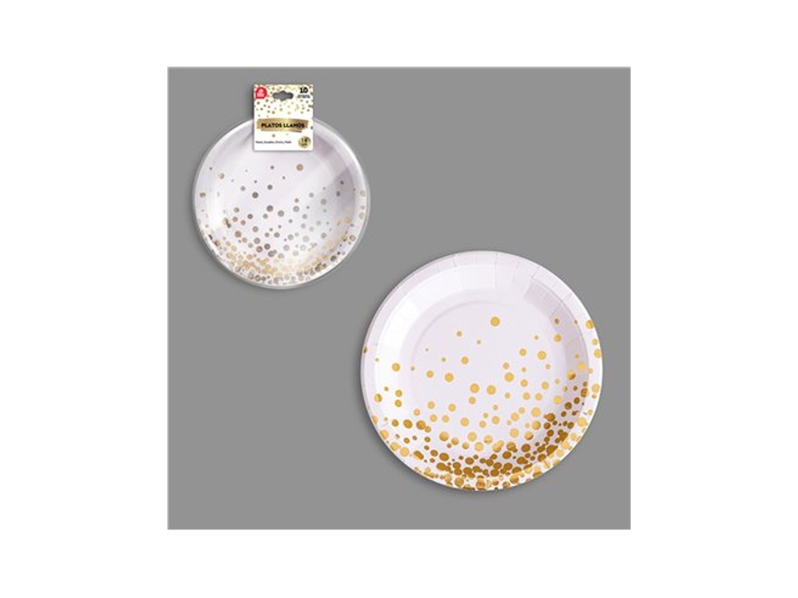 Plato Llano De Cartón Ø18cm Color Blanco Y Dorado (10 Unidades)