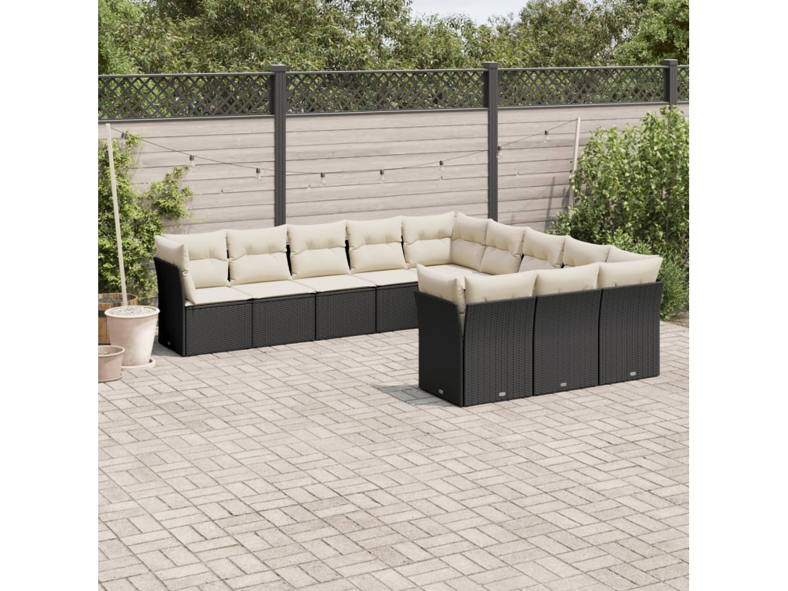 Conjunto de sofá de jardín de 11 piezas con cojines de mimbre sintético negro de DKD Home Decor