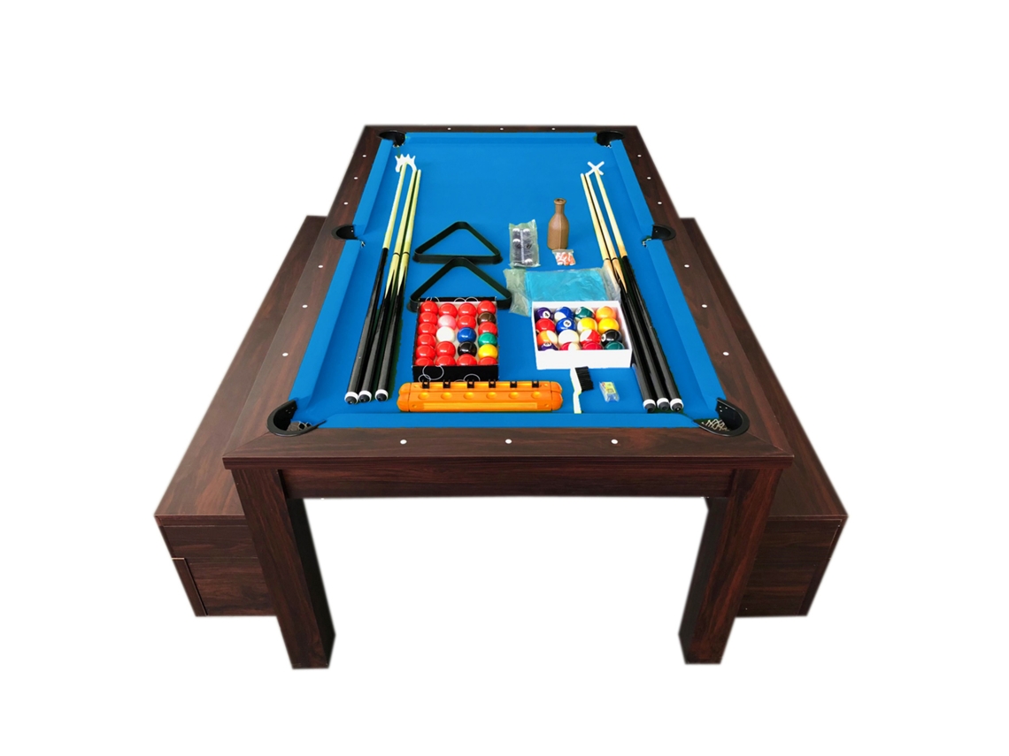 Mesa de Billar Convertible Azul de 7 Pies con Bancos - Theti