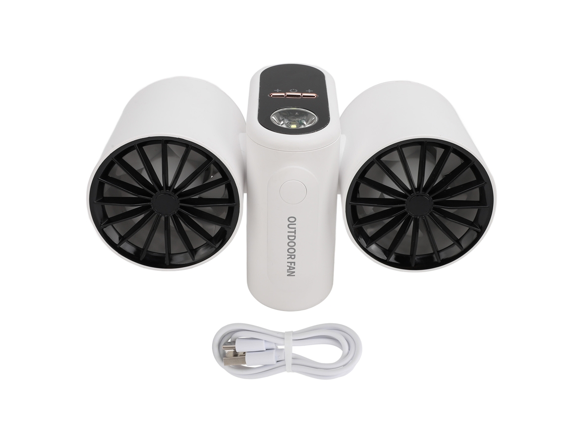 Ventilador Portátil De Cintura Con Dos Cabezales, 3 Velocidades, Luz Turbo, Batería De 8000 Mah, Blanco.