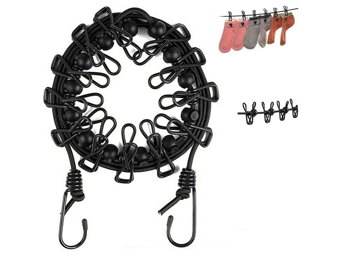 Tendedero Portátil Con 12 Pinzas Elásticas Ajustables Para Acampar Y Viajar.