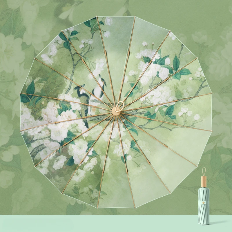 Paraguas Con Protección Uv, Paraguas Plegable Estampado Parasol, Paraguas Grande De Protección Solar