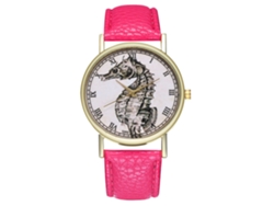 Reloj De Pulsera Unisex Analógico De Cuarzo Zhoulianfa, Rosa Y Rojo, Con Estampado De Caballito De Mar.