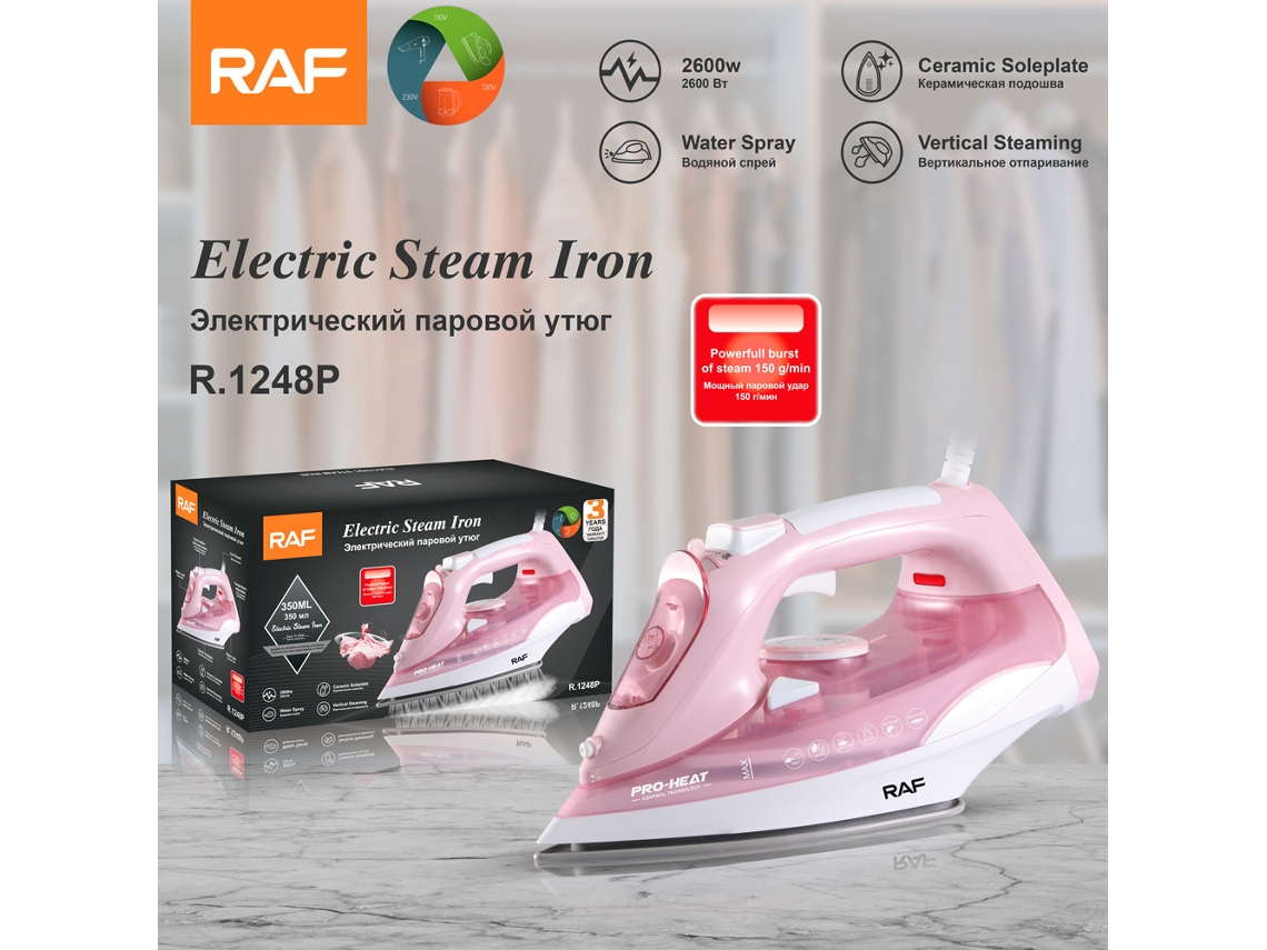 Plancha eléctrica estándar europea (rosa) - Plancha eléctrica de vapor para uso doméstico - Plancha portátil de mano - Multifuncional con tres velocidades