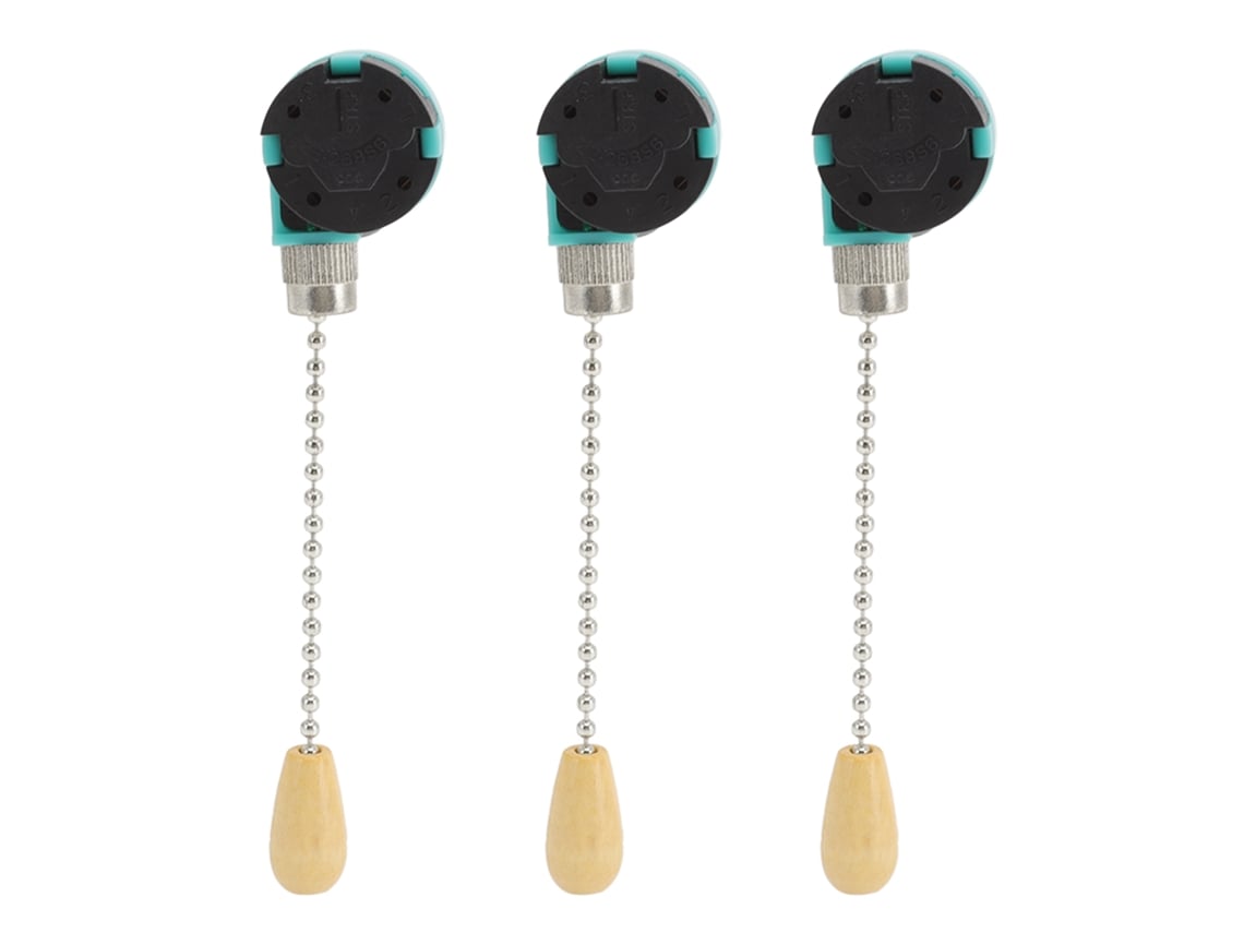 2026-3 Piezas Interruptor De Cadena De Techo 3 Velocidades 4 Hilos Para Lámpara De Techo Ventilador Pared Cromado