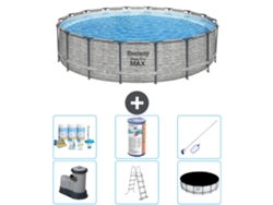 Piscina BESTWAY Round Steel Pro MAX - Estampado Piedra - 549 x 122 - Incluye Bomba - Escalera - Cobertor Accesorios CB32