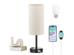 Lámpara de mesa Sstrwgood con función de carga USB, control táctil y pantalla de lino.