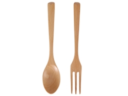 Juego de Cuchara y Tenedor de Madera Natural - Para Utensilios de Cocina RNEMITERY