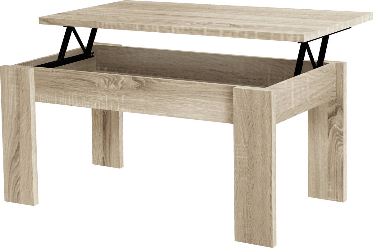 Buyqualia Mesa De centro madera rectangular elevable con compartimento bajo tapa color roble 5163x105x55 cm venprodin beis 76 51x105x55