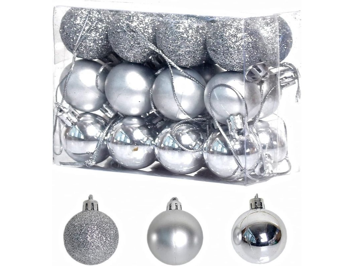 Bolas Navideñas De Plástico Plateado De 3 Cm Con Caja De Regalo Reutilizable - 24 Unidades