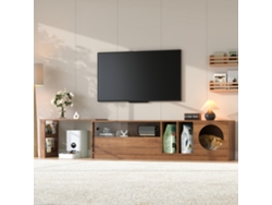 Moderno mueble de TV giratorio, multifuncional y extensible con puertas de cristal templado y zona de descanso para gatos, 180 × 40 × 50 cm (80)