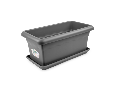 Jardinera Rectangular 60 cm 33L con Plato Incluido. Antracita PLASTIKEN