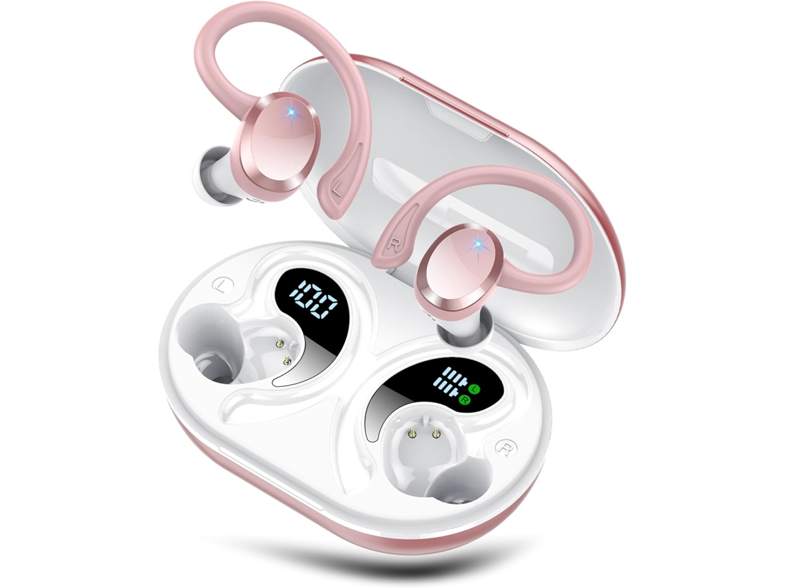 Auriculares Deportivos Oro Rosa Bluetooth 5.4 68h Pantalla Led 4 Micrófonos Clip Enc Ip7